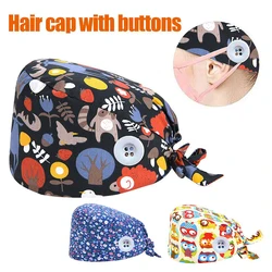 Scrub ajustável pet shop tampão de trabalho poeira chapéu scrub baotou chapéu de enfermagem impressão respirável unisex trabalho cirúrgico boné mulher
