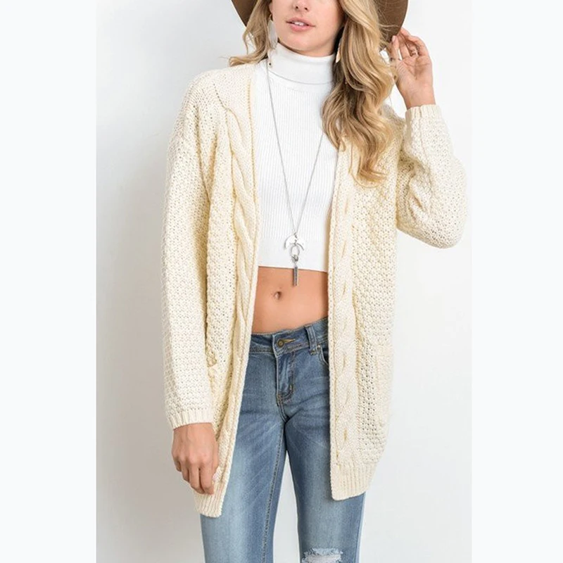 beige Sweaters Вязаный женский кардиган большого размера с длинным рукавом на осень и зиму, женский свитер, модная повседневная Уличная одежда, джемпер, пальто для женщин CLD1151 - Цвет: beige Sweaters