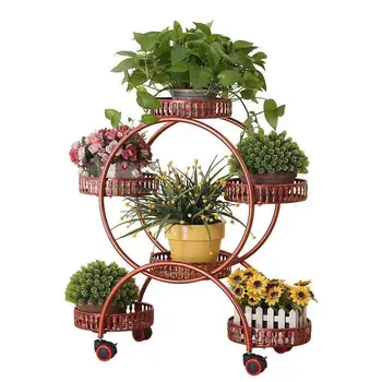 

Flower stand wrought iron multi-layer flower shelf floor type movable sliding wheeled flower pot stand living room green balcony