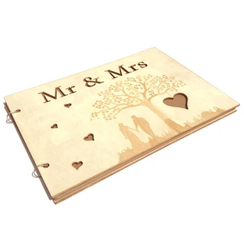 

30 Pages Wooden Guest Sign Book for Birthday Party Reception Wedding Mr & Mrs Personalised Home Decoration Signature Book