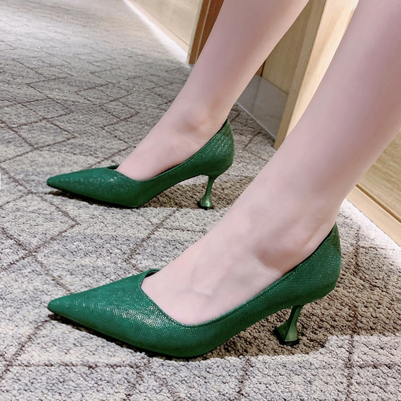 green mid heels
