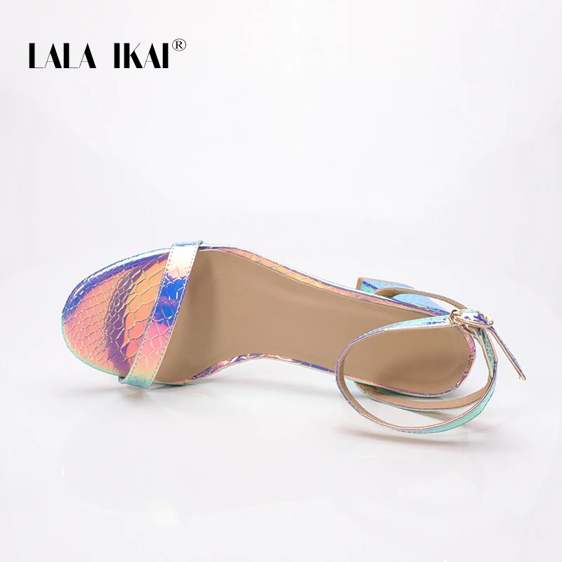 LALA IKAI/; Летние босоножки под змеиную кожу; женские пикантные Босоножки с открытым носком на среднем каблуке 5 см; Женская Клубная обувь с ремешком и пряжкой; XWC6751-4
