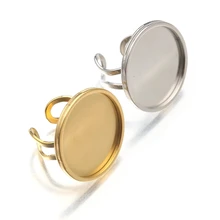 

2Pcs Stainless Steel Ring Base Blank Bezel Adjustable Pad Cabochon Flat Round Tray Finger Rings Components Findings for Jewelry