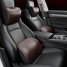 1 set Real Leather Breathable Lumbar Support for Office Chair Car Seat Back Support Pillow Memory Foam High Quality Men Business