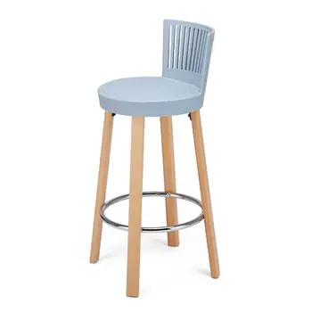 

Simple creative backrest solid wood beech high bar chair Nordic bar cafe tea shop front desk plastic bar stool
