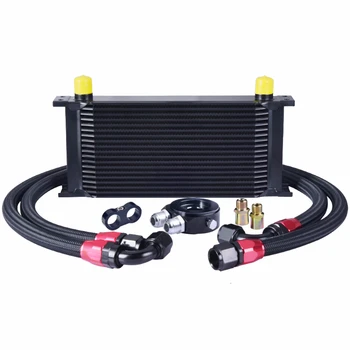 

AN10 19 Row Universal Aluminum Oil Cooler Kit Oil Filter Sandwich Adapter+Swivel Oil Hose Line+AN10 Seprator Divider Clamp