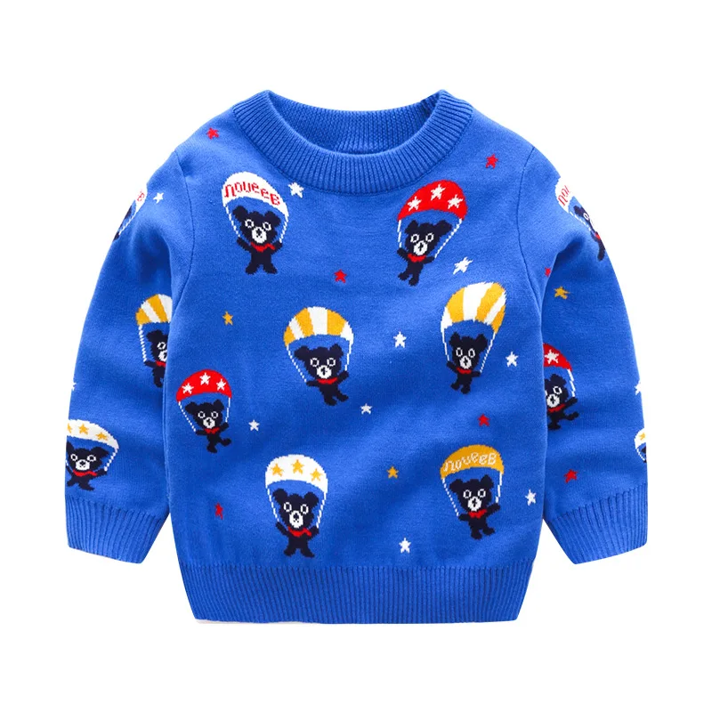2019 Новый стильный Детский свитер на осень и зиму, пуловер с вырезом лодочкой, топы с изображением маленького черного медведя и серых