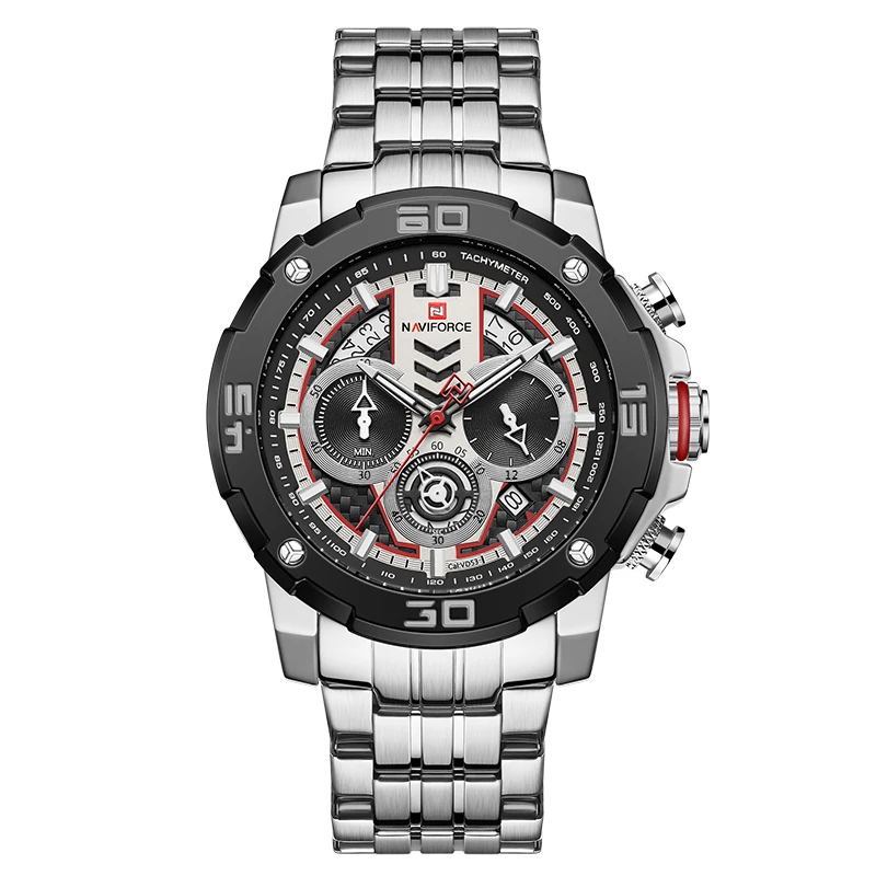 Steel Silver Black NAVIFORCE мужские часы Топ бренд класса люкс водонепроницаемые кварцевые наручные часы для мужчин Дата большие спортивные часы мужские часы Relogio Masculino - Цвет: Steel Silver Black