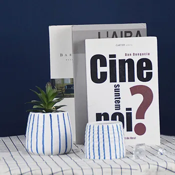 

Creative blue striped ceramic flowerpot succulents cactus potted with holes home office desktop mini decorative ornaments