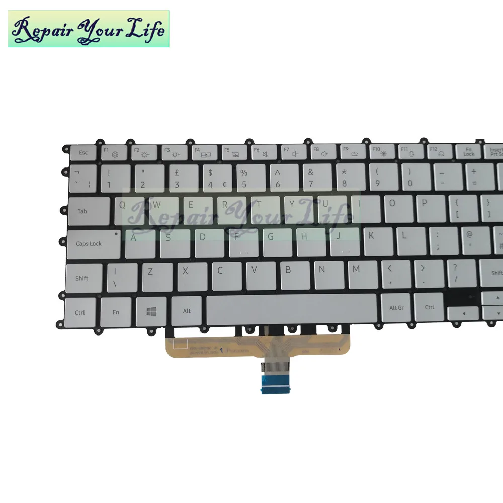 Teclado Backlight para Samsung Galaxy Book Flex British Korean Silver Keycaps Reino Unido kr Np950xcj-x01 15.6 gb Substituição - Imagem 5