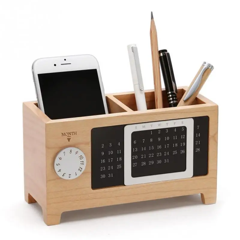 

Tidy Wooden Desk Organizer Pen Pencil Holder Storage Box Practical Table Practical Container With Calendar