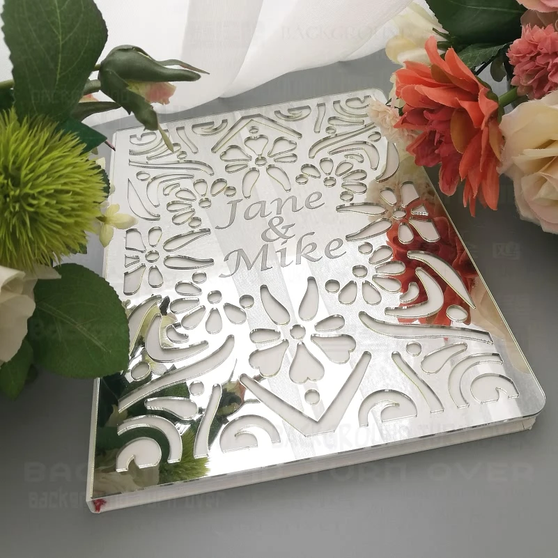 Guest Book Wedding Guestbook Personalized Mirror Signature Decor Engrave Carve Gifts For Guests Cover Gift Album G009