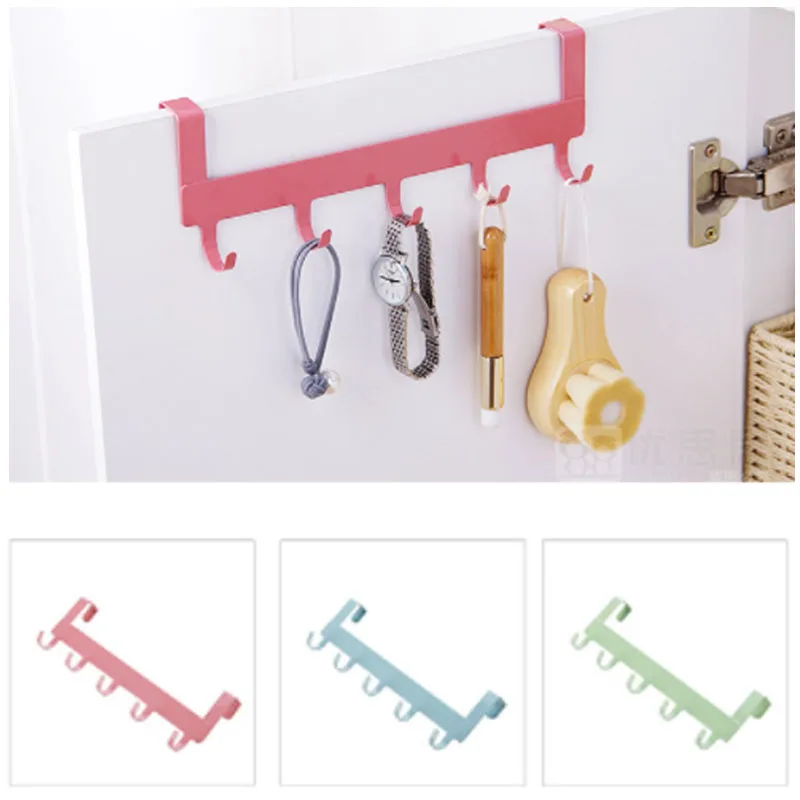 

Kitchen Cabinet Back Door Hooks 5 Hooks Sundries Rack Shelf Nail-free Cupboard Door Hanging Holder Bathroom Towel Hanger