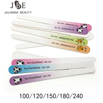 새로운 나무 네일 파일 레인보우 다채로운 샌딩 파일 100/120/150/180/240 UV 젤 살롱 매니큐어를위한 더블 사이드 페디큐어 도구