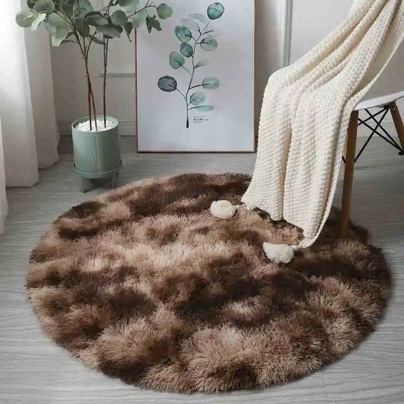 Rainbow Colorful Soft Fluffy Carpets Girl Round Hairy Area Rug For Bedroom Decoration Carpet shaggy Bedside Mat Princess Style