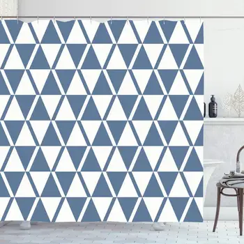

Shower Curtain Set with Hooks 60x72 Inches Textured Vintage Old Modern Retro Blue African Style Triangular Abstract Beautiful