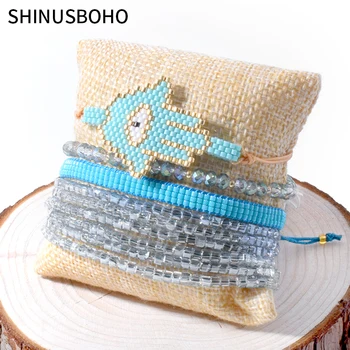 

Bracelet Fashion Insta Jewelry Blue MIYUKI Boncuk Hamsa Hand Pulseras Crystal Tassel Delica MIYUKI Bracelets Women Handmade