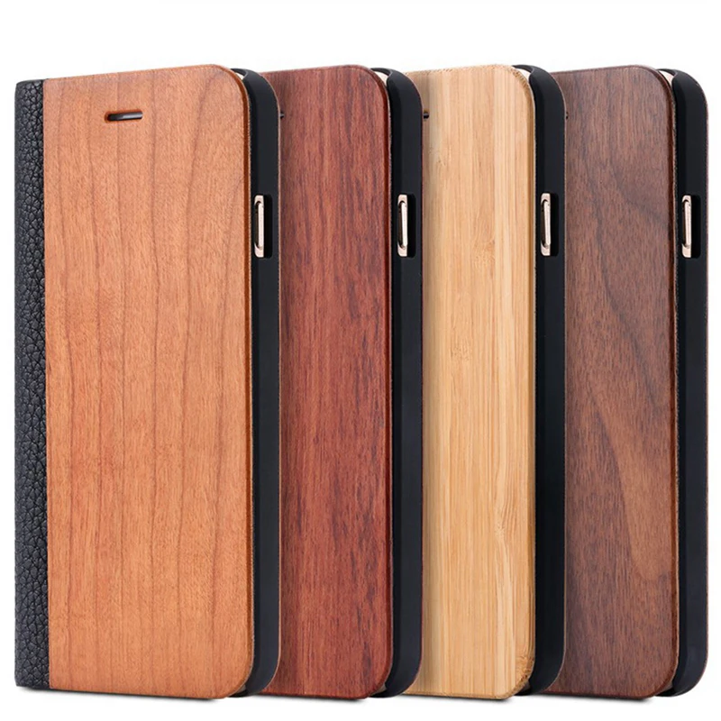 

For iPhone 11 Pro Max X XS XR 8 7 6 Plus Natural Wood Flip Case for Samsung Galaxy S20 Ultra Plus S10 S9 S8 S7 Edge Leather Case