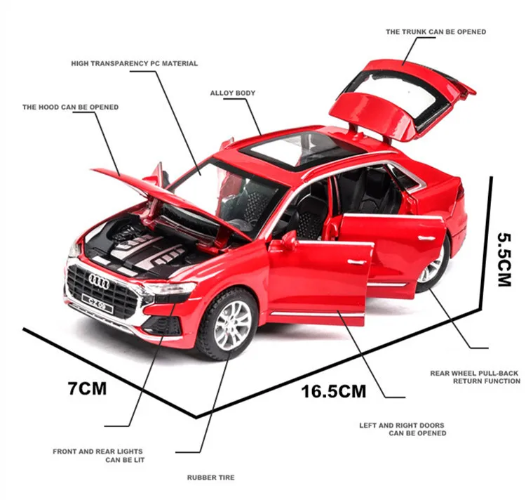 Высокая имитация 1:32 Q8 SUV модель автомобиля из сплава, литой металл 6 дверей, звук и свет потяните назад багги, изысканный подарок