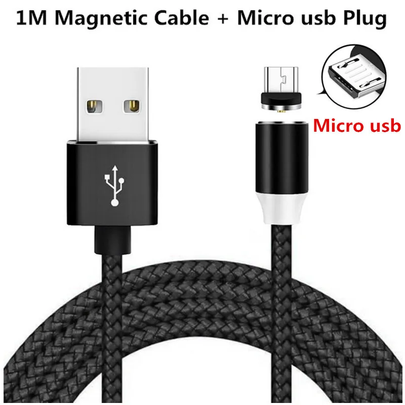 1 м Micro usb type C зарядный Магнитный USB кабель быстрое зарядное устройство для huawei p smart plus/Z honor 10i 20 y5 y6 y7 pro y9 prime - Цвет: For Micro Black