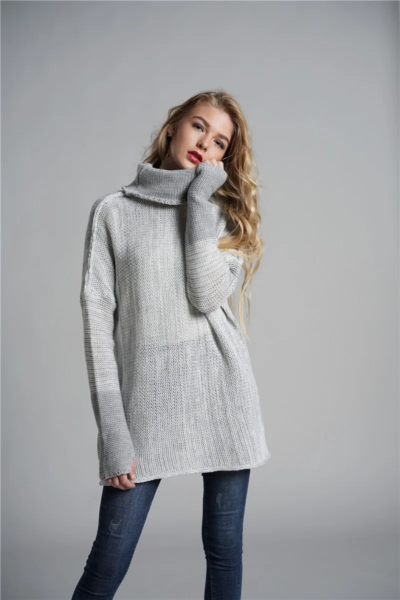Зимний черный вязаный свитер с высоким воротом женский плюс размер серые свободные кашемировые пуловеры, свитеры топы с длинными рукавами для женщин