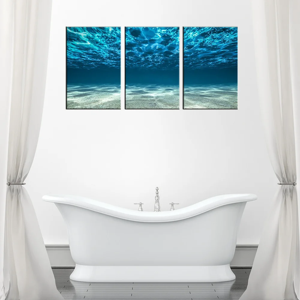 Blue Ocean Bathroom Wall Art Sea Waves Artwork Print Underwater Beach