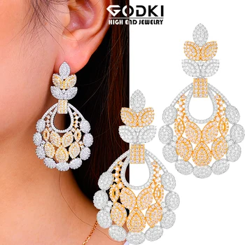 

GODKI NEW TRENDY PINEAPPLE African Dangle Earrings For Women Wedding Cubic Zirconia DUBAI Bridal Earring Party Jewelry 2020
