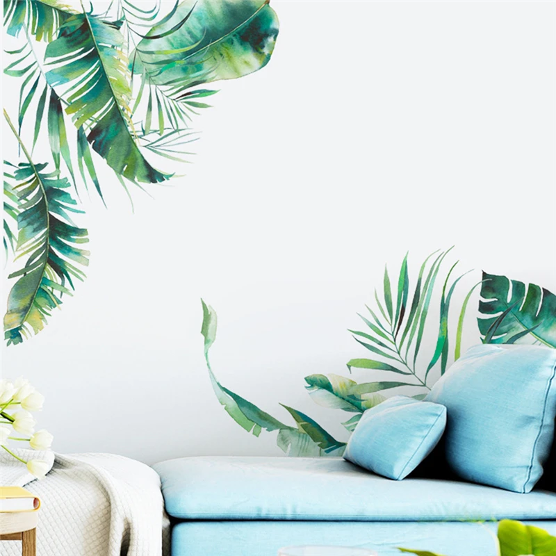 Children's Room Interior Wallpaper Green Plants Wall Stickers Home Tropical Rain Forest Ins Bamboo Leaf Inkjet | Дом и сад