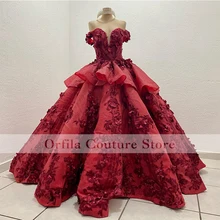 

vestidos de quinceañera Red Off Shoulder Sweet 16 Prom Dress Tiered Tulle Appliques Lace 15 años xv dress