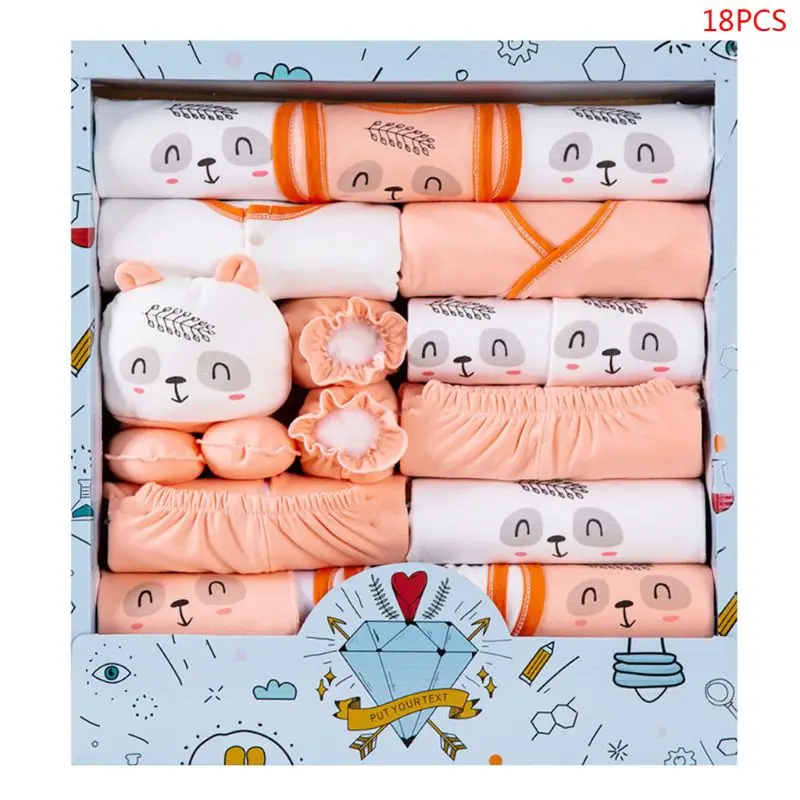 Комплект одежды наряд для новорожденных в подарочной коробке хлопковое нижнее белье для младенцев, подарки для купания, детская шапочка, нагрудники - Цвет: Оранжевый