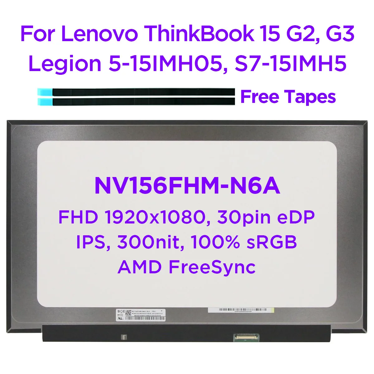 15.6 "Ips Schermo Lcd Del Computer Portatile Nv156Fhm-N6A Per Lenovo Thinkbook 15 G2 G3 Thinkpad E15 Gen 2 Legione 5-15Imh05 5-15Arh05 S7-15 30Pin
