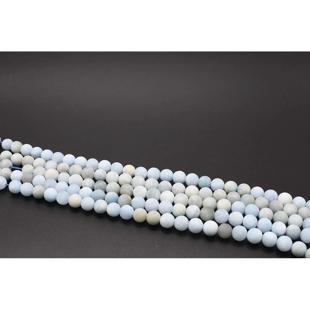 

6-10mm AA Natural frosted surface Aquamarine round Stone Beads For DIY necklace bracelet jewelry making 15 "free delivery