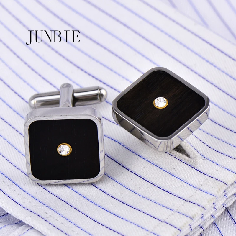 

JUNBIE Jewelry french shirt cufflink Brand designer Cuffs link Button male High Quality for mens Luxury black wood Wedding