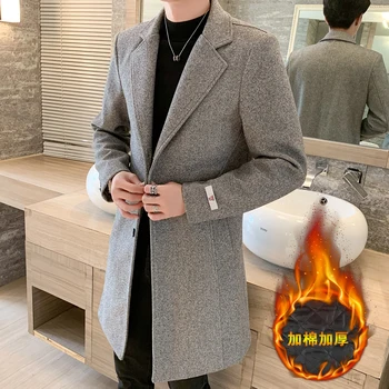 

2019 Brand Winter Warm Wool Coat Men Thick Overcoats Casual long coats Fashion mens trench coat single breasted windbreaker