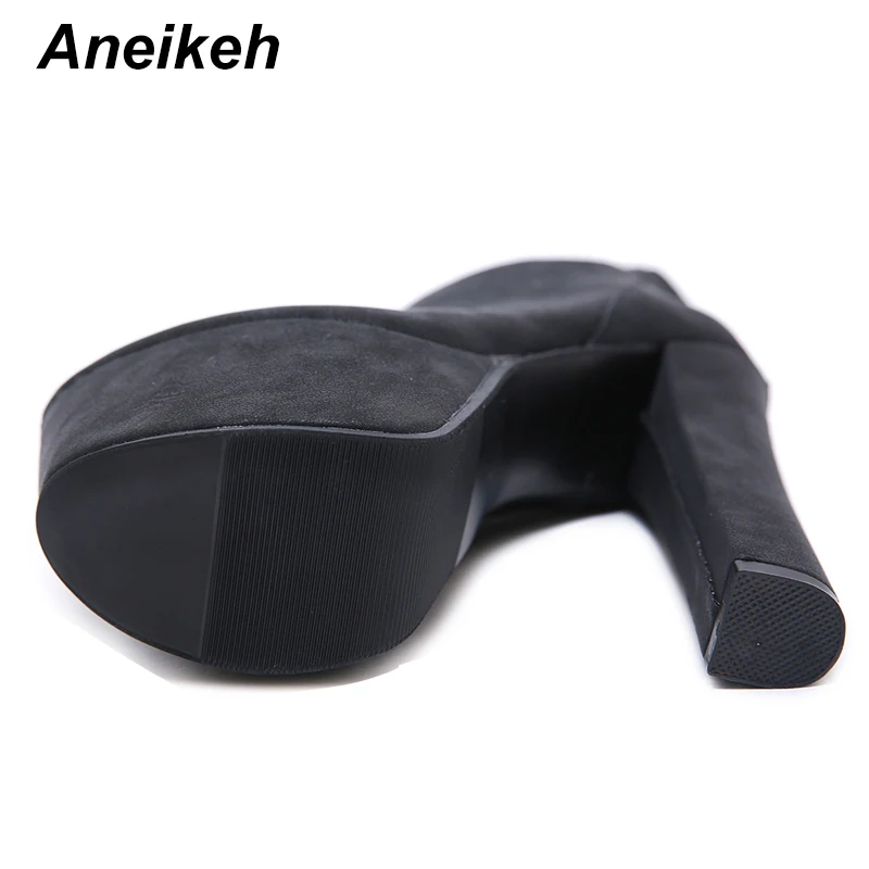 Aneikeh/пикантные ботильоны из флока на высокой платформе; женские мотоботы в стиле панк; женская обувь для ночного клуба на квадратном каблуке; размеры 34-40