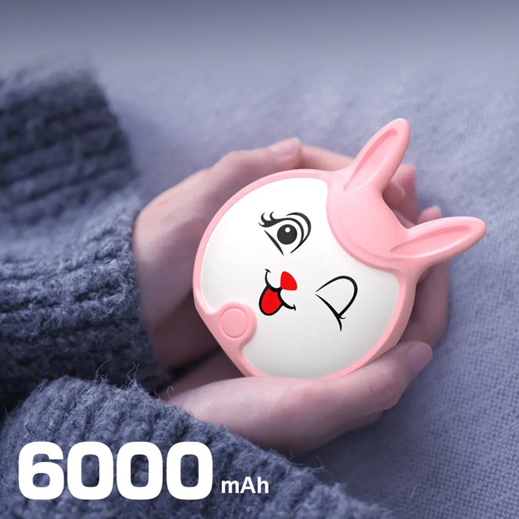 Милый грелка для рук, 2 в 1, мультяшный кролик, грелка для рук, 6000 мА/ч, зарядное устройство, зарядка от USB, грелка для рук, согревающий продукт
