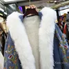2022 Winter Imitation Rabbit Fur Denim Parka Women's Long Design Vintage Embroidery Warm Hooded Overcoat Plus Thick Fur Coat ► Photo 3/6