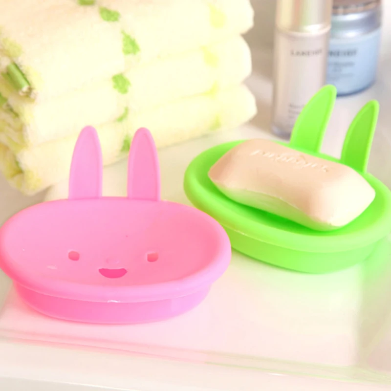 Блюдо случайный цвет мультфильм кролик мыло держатель Нескользящая коробка для душа лоток Слив Стойки гаджеты пластиковый корпус контейнер для ванной комнаты