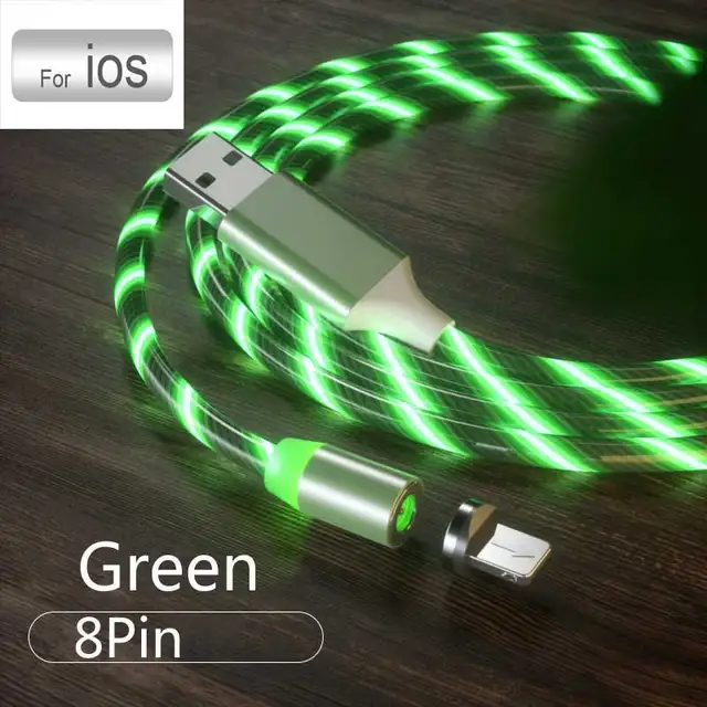 3 In1 Magnetic Current Luminous Lighting Charging Mobile Phone Cable Cle Usb C Cable LED Micro USB Type C for Iphone Huawei P50 For iphone Green
