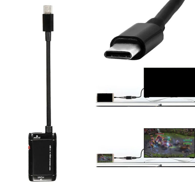 For Android Phone Tablets USB-C Type C To HDMI Adapter Cable Black Receiver Part