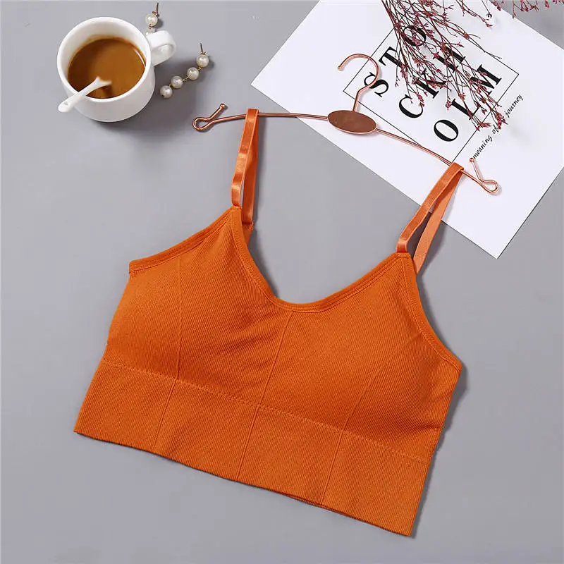 style2 orange Для женщин Танк топ-Бюстгальтер нижним бельём Seamless застежкой-молнией на спине, на спине кружевное нижнее белье без косточек, близко расположены чашечки, со съемными мягкими - Цвет: style2 orange