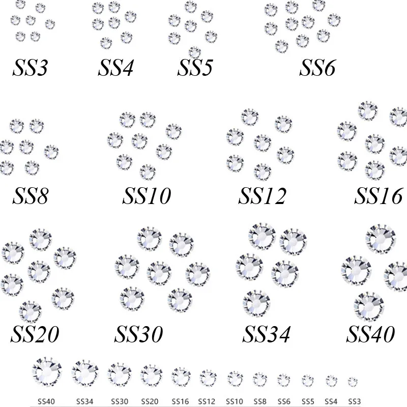 Swarovsky SS3-SS50 Flatback Clear Crystal Glass Nail Art Rhinestone Strass Mix Size Non Hot Fix Glue | Красота и здоровье