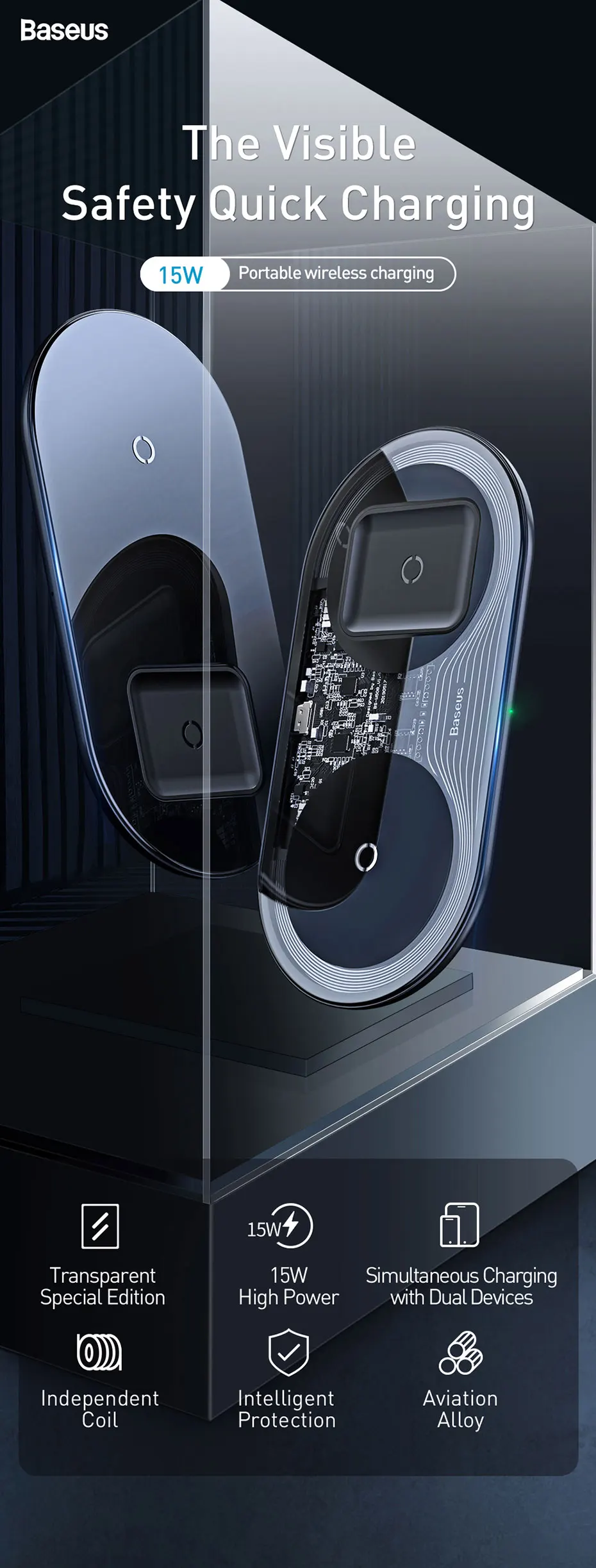 Беспроводное зарядное устройство Baseus Qi для Airpods iPhone 11 Pro Max Xs X Dual 15 Вт быстрая Беспроводная зарядка для samsung индукционное зарядное устройство