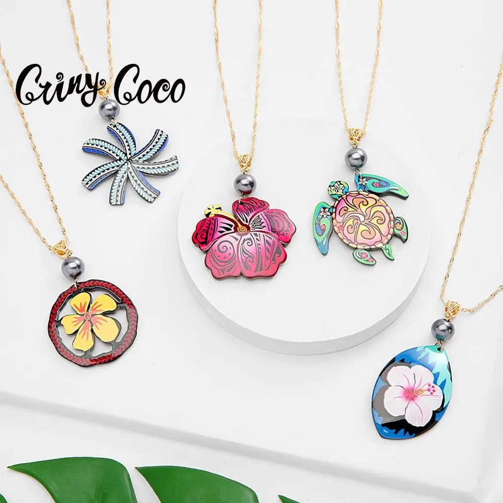 Cring Coco Гавайские ожерелья модные акриловые Frangipani подвески черепахи 2020 трендовые