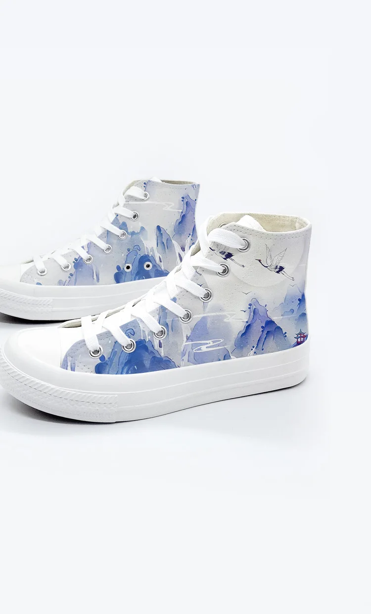 Amy und Michael Mode Chinoiserie Tinte Malerei Leinwand Schuhe Casual Hand Bemalt Turnschuhe Frauen Damen Vulkanisierte Schuhe Weibliche – Detail 4