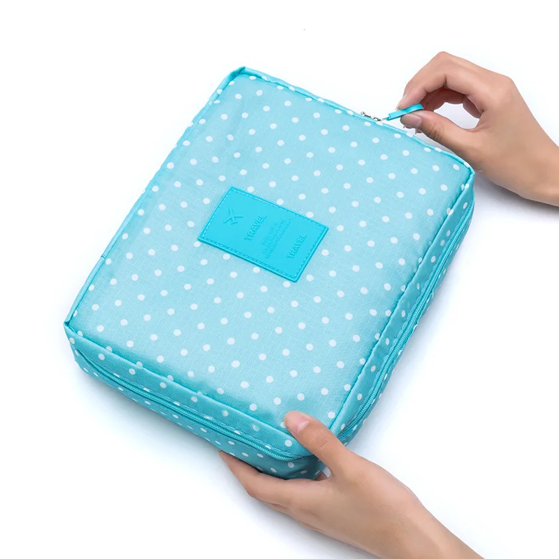 Sky blue Dot Женская косметичка для путешествий, портативный органайзер для макияжа, чехол для хранения, косметичка для мытья, домашний набор для отделки - Цвет: Sky blue Dot