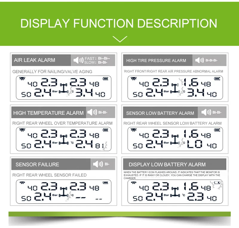Автомобильный монитор давления в шинах, система солнечной энергии, цифровой ЖК-дисплей, 4 колеса, внутренний внешний датчик шин, оповещение о температуре
