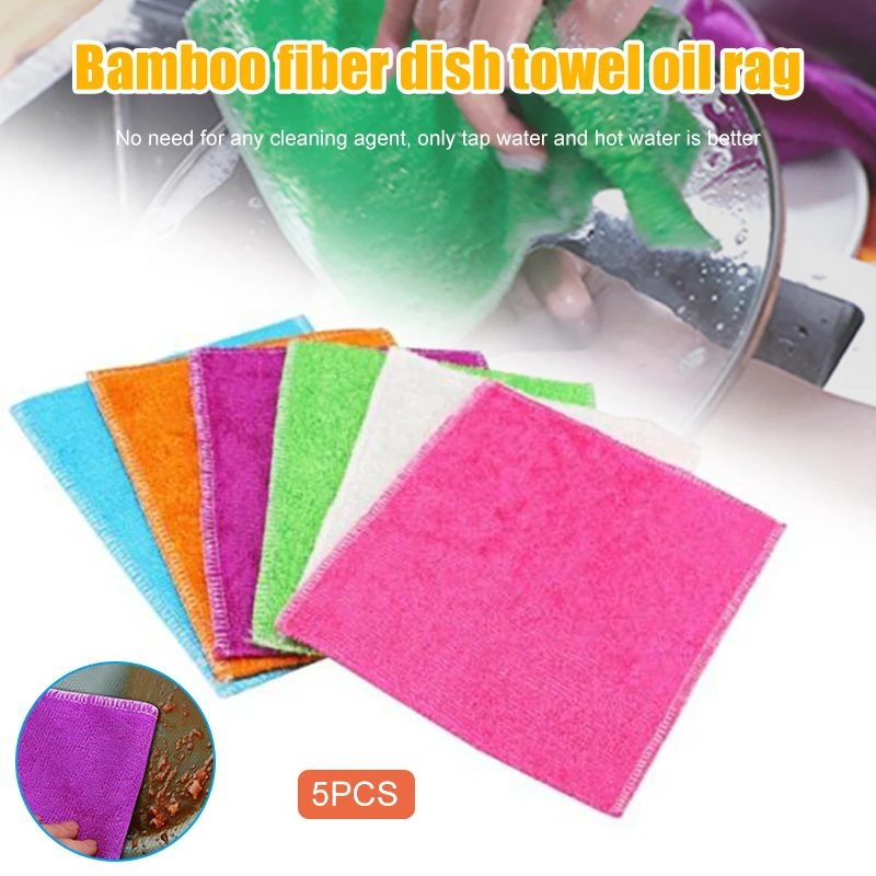 5pcs Dishcloth Set Kitchen Wash Dishes Towel Cleaning Cloth Rag Color Random TB Sale