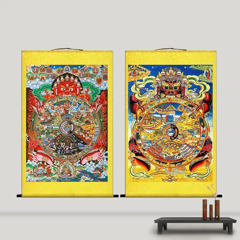 (Personalizzato) Six Samsara, Dodici Karma, Karma, Rotolo Di Seta Buddista, Immagine Appesa Thangka
