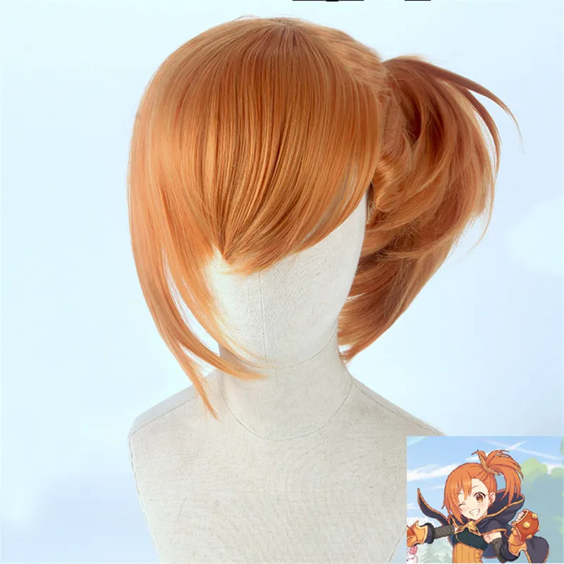 

Princess Connect! Re Dive Mingi Orange Ponytail Cosplay Heat Resistant Synthetic Hair Halloween Carnival Party + Free Wig Cap